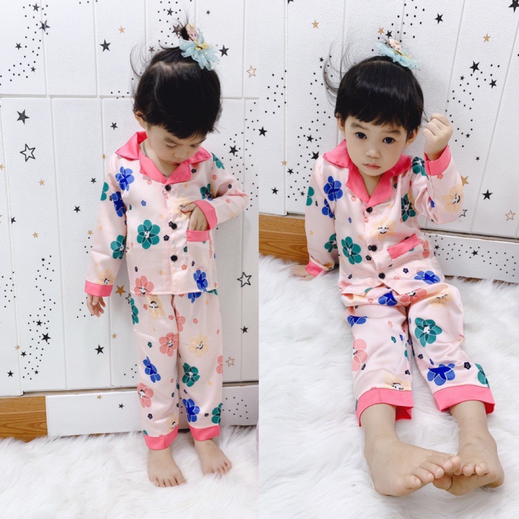 [XẢ] SIZE 24-36KG: Bộ pijama lụa mango siêu đẹp cho bé gái - BPL21