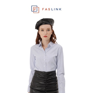 Áo sơ mi Nữ tay dài công sở Faslink - sọc xanh có cổ basic Vải Sồi