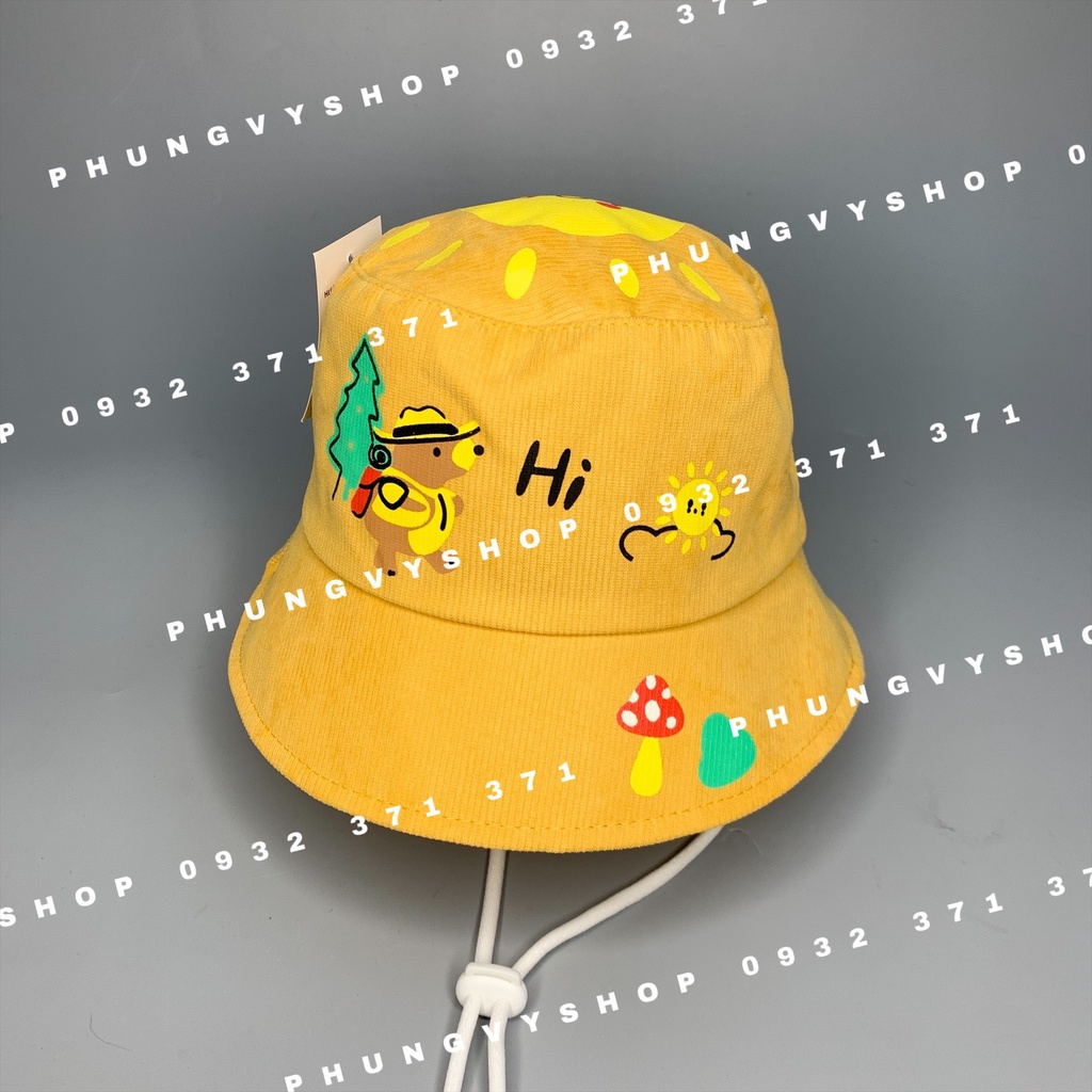Bé 2.5-6 Tuổi/ VĐ 52cm_Mũ bucket tai bèo trai gái BO TRUNG IN BẠN GẤU ĐI CÂU CÁ CẮM TRẠI- Nón vành