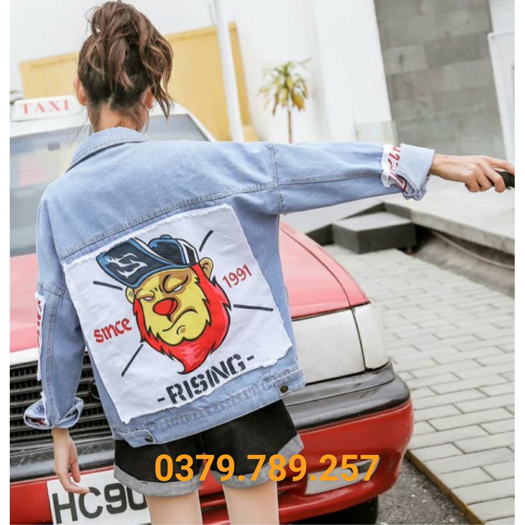 Áo khoác jean nữ nam form rộng xám trắng sang trọng mẫu mới xước trước cực đẹp CHI39