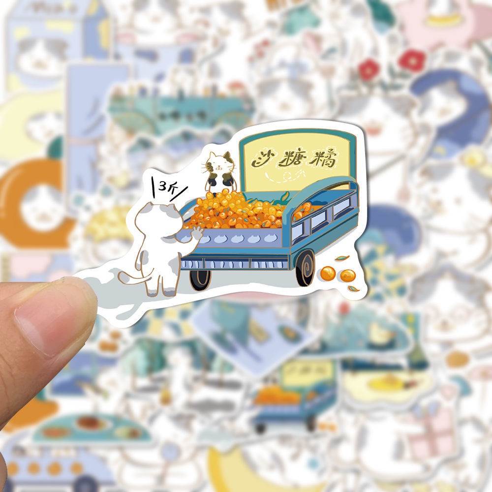 Bộ 40 Miếng Dán Trang Trí Điện Thoại/Máy Tính Hình Chú Mèo Mập Vui Nhộn Dễ Thương