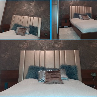 Màu Bạc - 9 miếng dọc - Tấm nệm bọc da Đầu giường - Size và Màu tuỳ chọn, Tấm dán tường nệm da tranh trí phòng ngủ