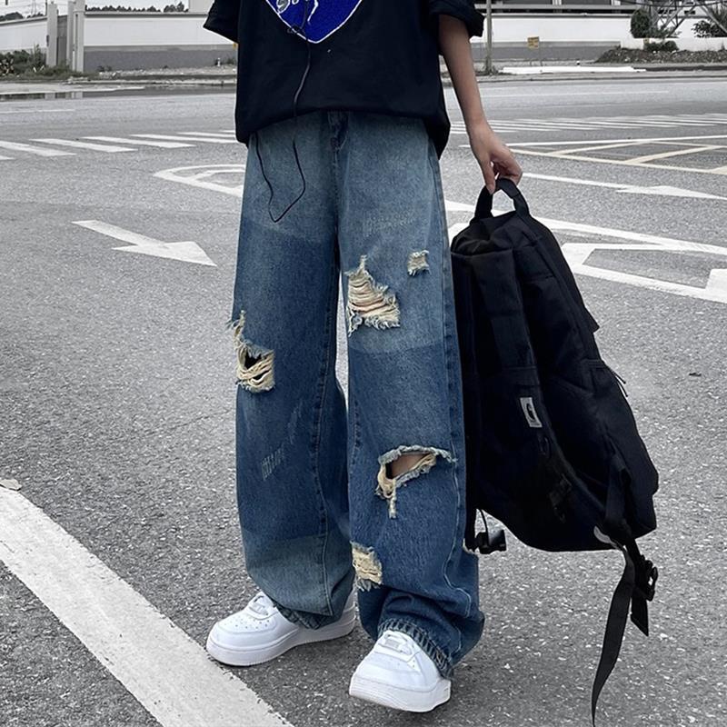 ﹍✹Quần Jeans Dài Phối Vết Rách Cá Tính Phong Cách Hàn Quốc Cho Nam