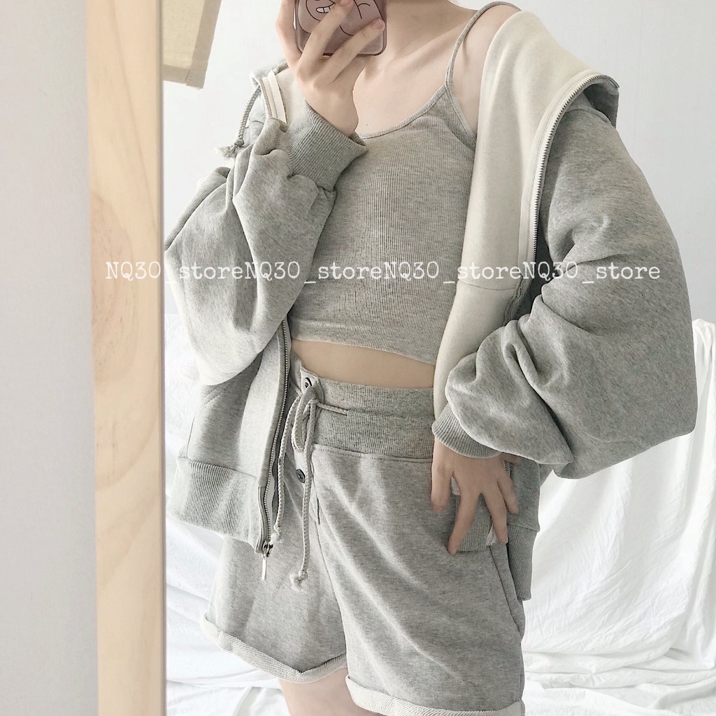 Quần Short Cạp Cao Nỉ Chân Cua Nữ Ullzang | BigBuy360 - bigbuy360.vn