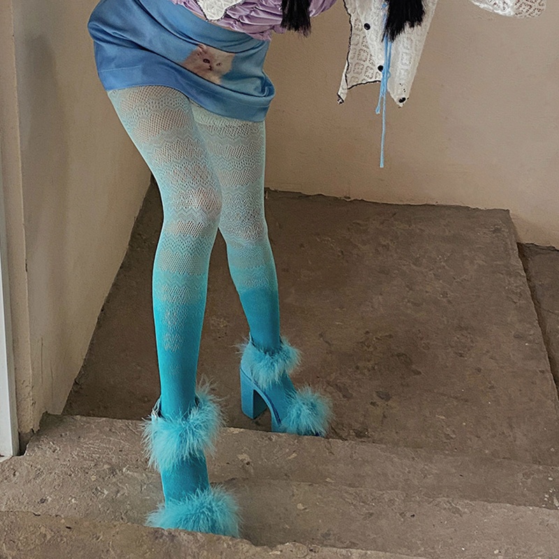 Xixi Quần Tất Lưới Kẻ Sọc Màu Gradient Phong Cách Lolita Cá Tính Cho Nữ