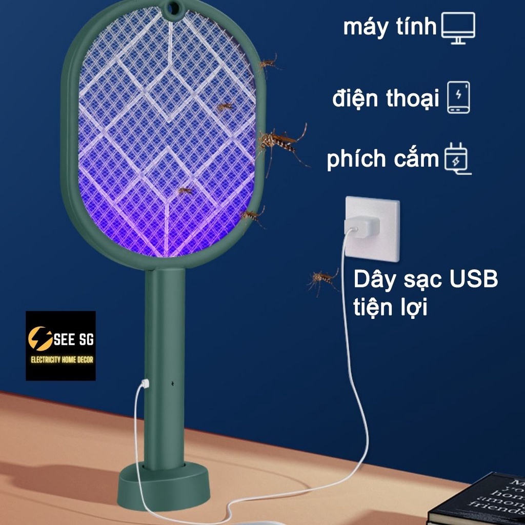 Vợt muỗi 3 trong 1 thông minh, đèn bắt muỗi sạc pin tích điện 1200 mAh cao cấp bắt muỗi hiệu quả an toàn
