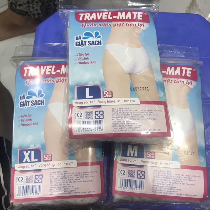 Combo 3 Bịch Quần Lót Miễn Giặt(Giấy)Nữ Travel Mate Xl,L,M (1 Bịch/5 Cái)