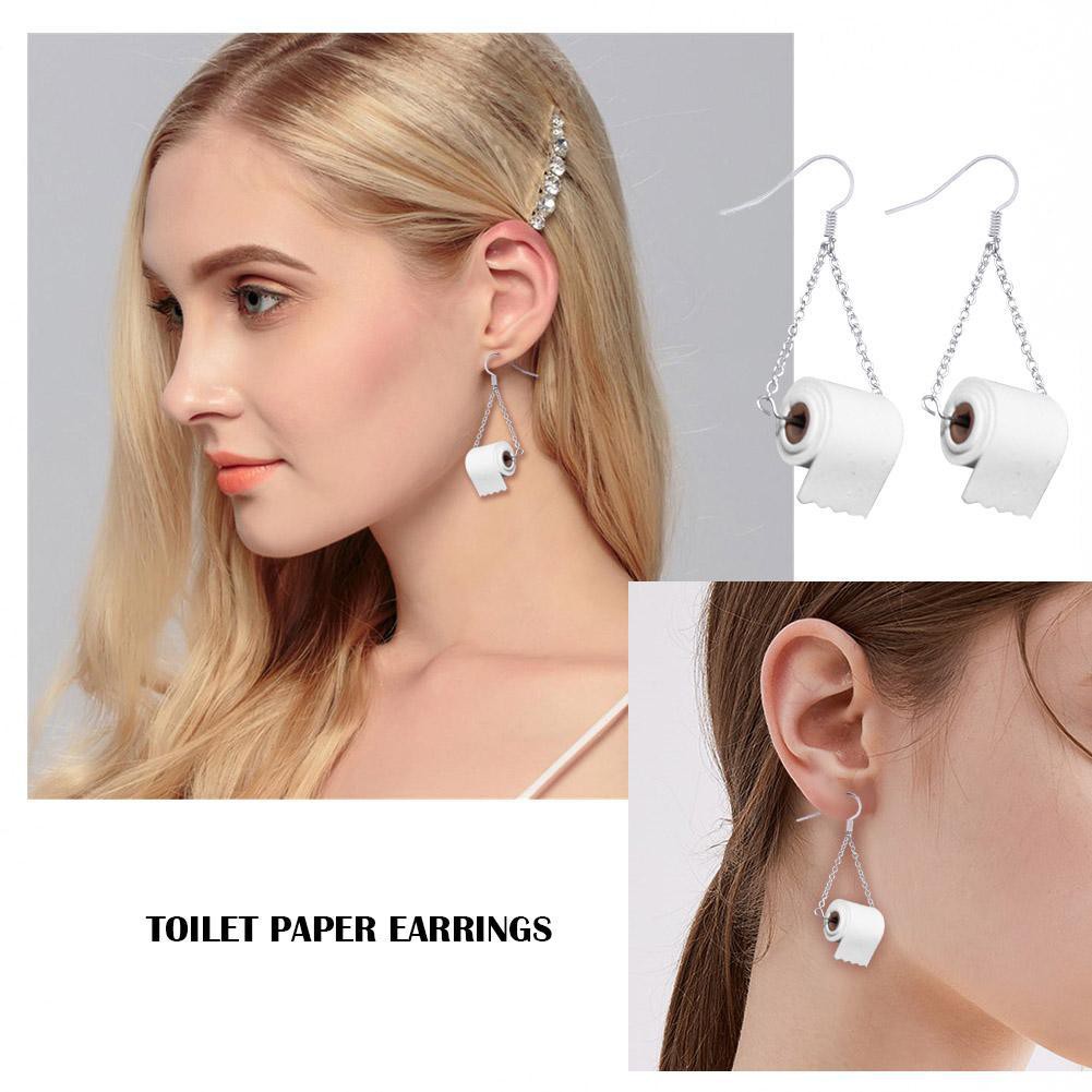 Khuyên tai hình cuộn giấy vệ sinh vui nhộn sáng tạo M6T0