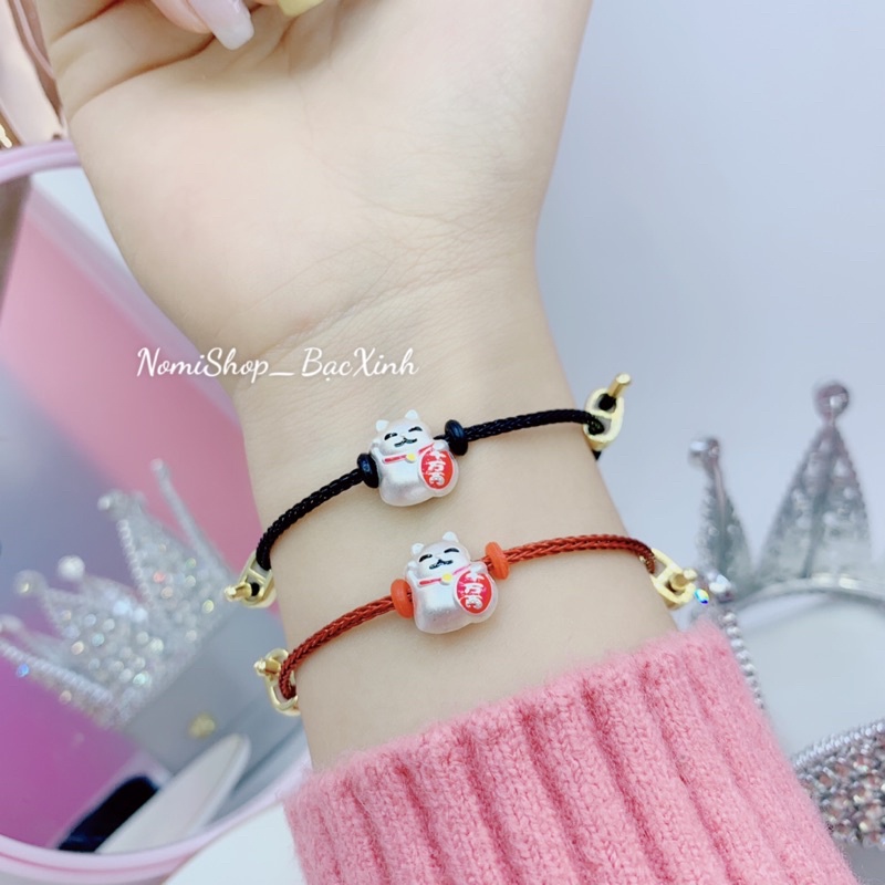 Lắc tay mix Mèo thần tài, co dãn điều chỉnh size nam nữ đeo đôi hay đơn đều ok Mainomi Shop Bạc Xinh