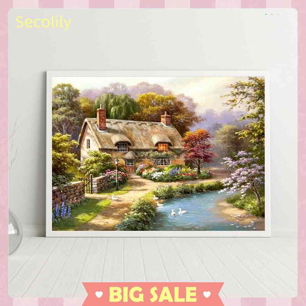 Tranh Thêu Chữ Thập Bằng Vải Canvas 11CT DIY Hình Ngôi Nhà