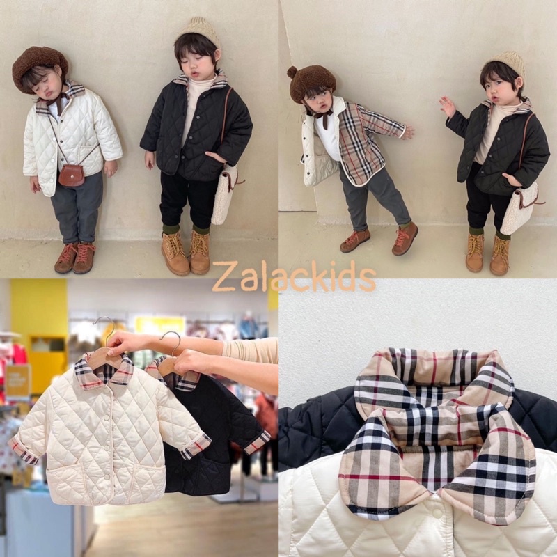 Áo phao cho bé, trần trám phối cổ burberry cho bé trai bé gái size từ 0 đến 3 tuổi