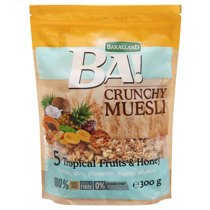 Ngũ Cốc Bakalland Crunchy Muesli 5 Loại Trái Cây Nhiệt Đới Và Mật Ong Túi 300G