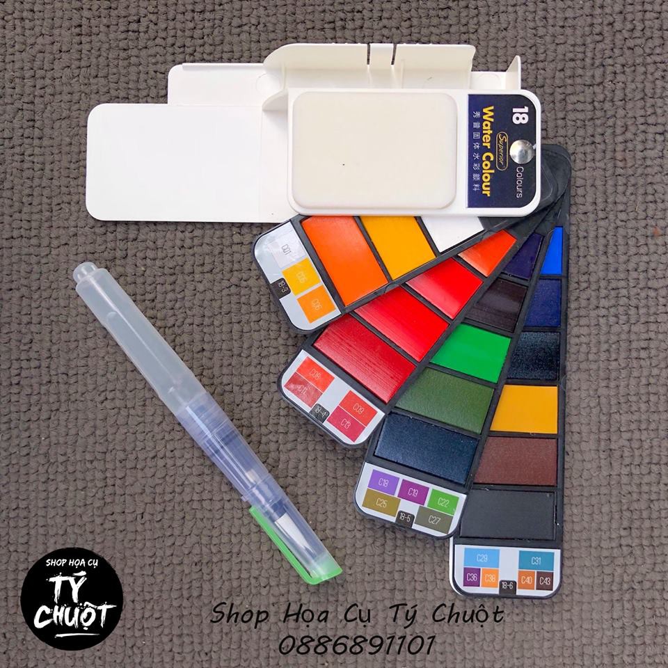 [ tychuotart ] [RẺ NHẤT] Màu Nước Superior 18/25/33/42 Màu thẻ nén dạng quạt kèm cọ nước