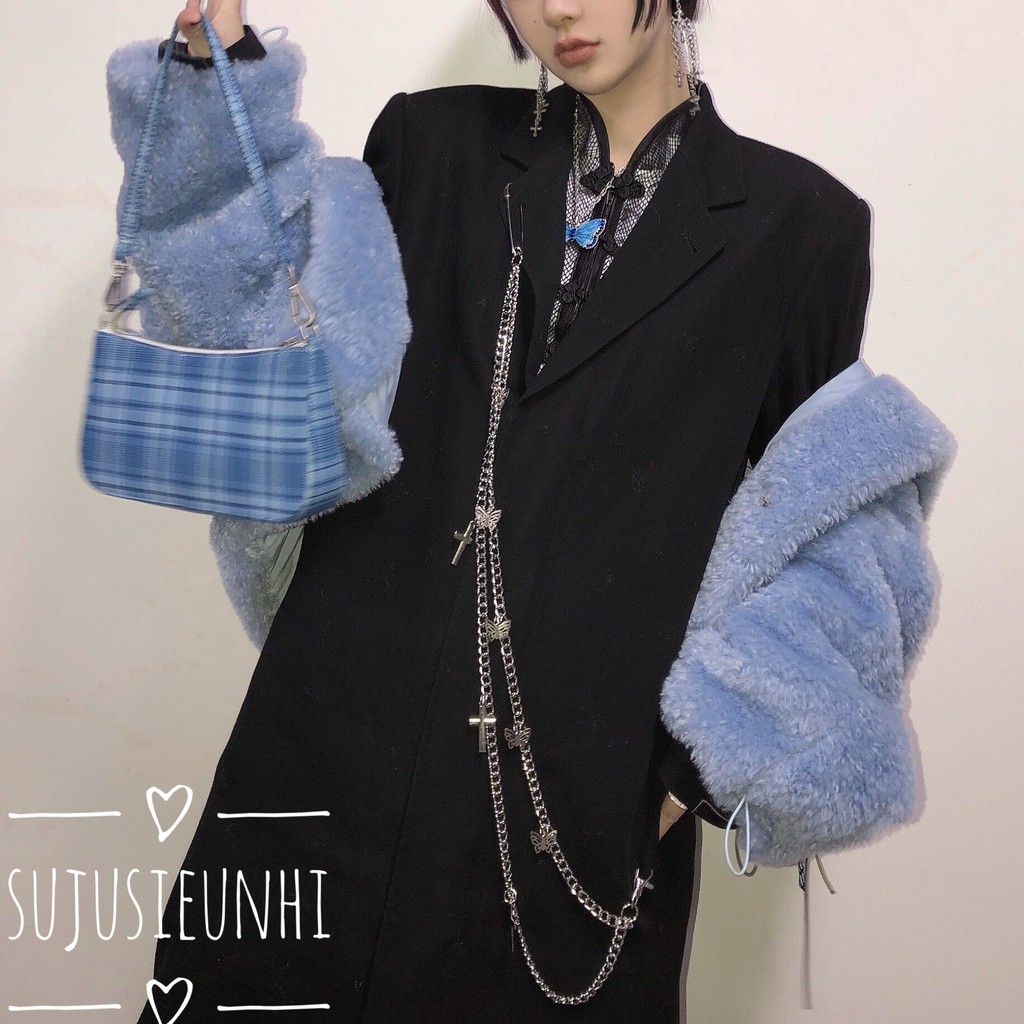 (Lẻ) Dây xích đôi unisex hình bướm và chữ thập đeo kèm quần, váy- chain thắt lưng