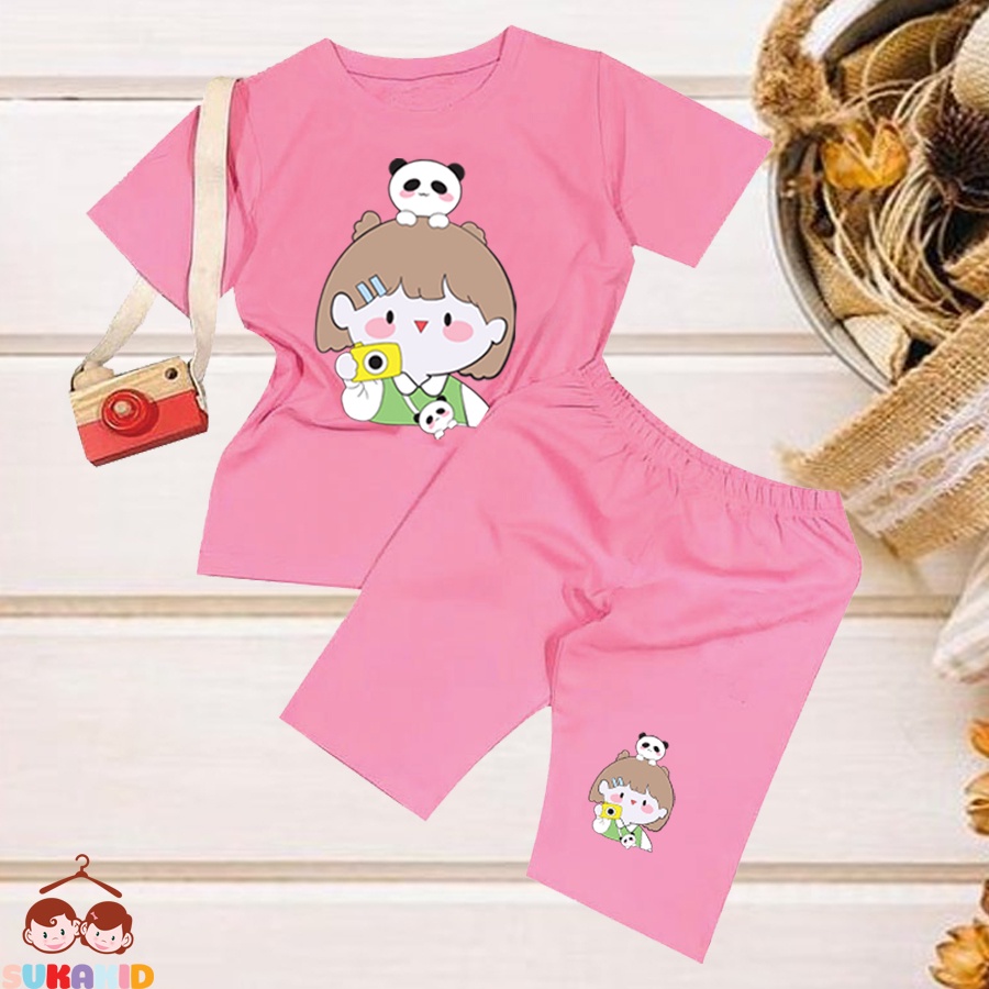 Đồ bộ tay ngắn quần lửng hình bé gái gấu cho be từ 6kg-29kg.BDBG63.