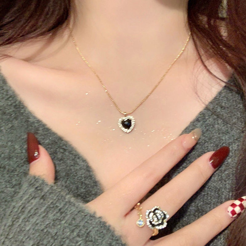 IF ME Bộ Trang Sức Gồm Vòng cổ Và Đôi Bông Tai Mặt Trái Tim Đính Đá Thời Trang Cho Nữ