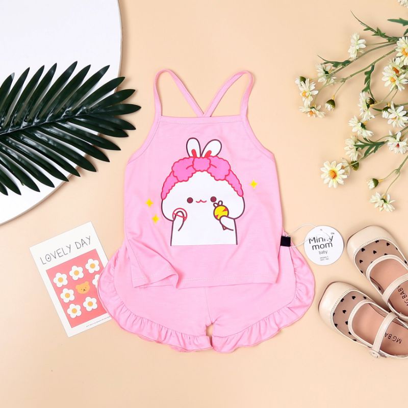 Bộ 2 dây thun lạnh Minky Mom họa tiết bé gái / Đồ bộ 2 dây cho bé