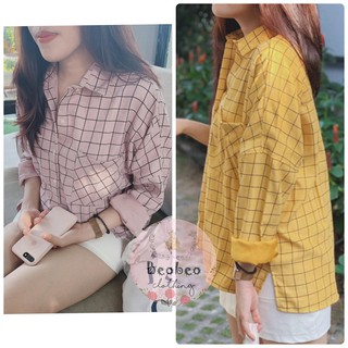 [Ảnh thật] Áo sơ mi oversize kẻ ô vuông 2 màu ulzzang