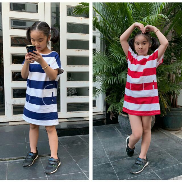 Đầm nỉ form suông tay liền kẻ da cá mỏng bé gái. cambodia xuất xịn.saze cho bé từ 1-14t. 100% cotton mát mẻ cho mua hè..