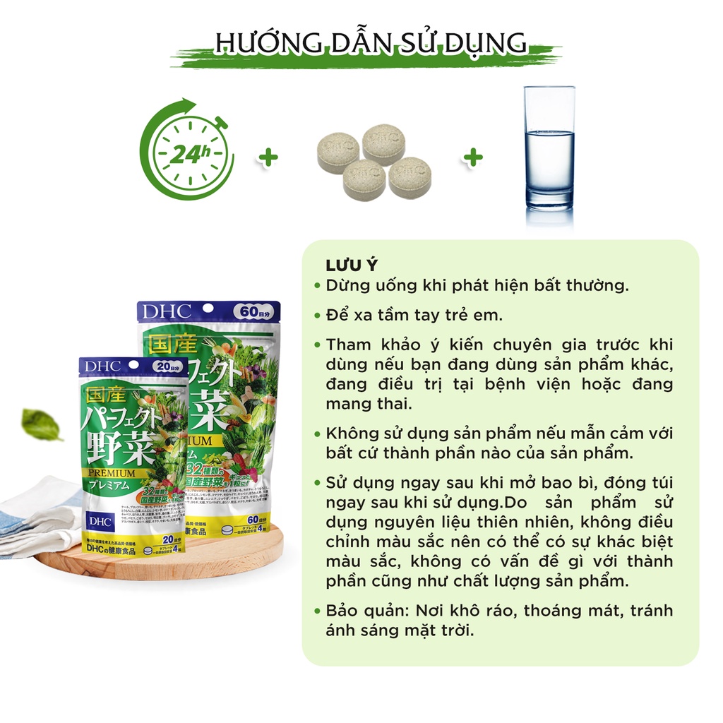 Viên uống rau củ DHC Perfect Vegetable Premium bổ sung chất xơ tiêu hóa tốt 15 và 30 ngày (60 và 120 viên)