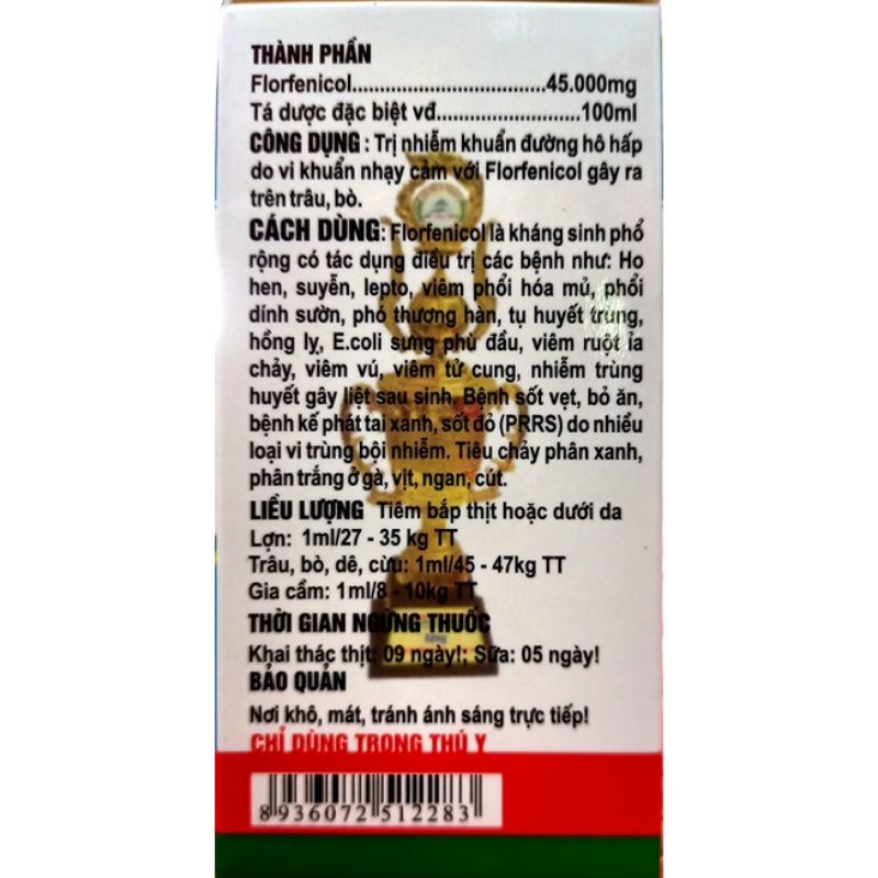 Marflo 45% flo 45 florfenicol hen suyến, tiêu cháy thương hàn, ecoli thú y chó mèo lợn heo gà vịt ngan trâu bò dê cừu