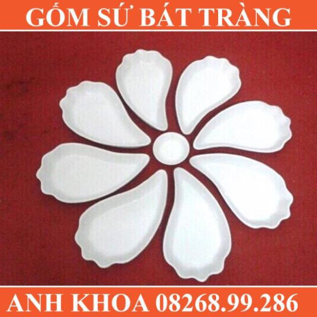 Bộ đĩa sứ trắng ghép 8 cánh - Gốm sứ Bát Tràng Anh Khoa