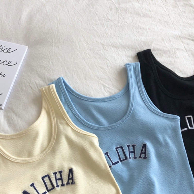 Áo Croptop Dệt Kim Sát Nách Dáng Ôm Thêu Chữ Phong Cách Harajuku Thời Trang Cho Nữ