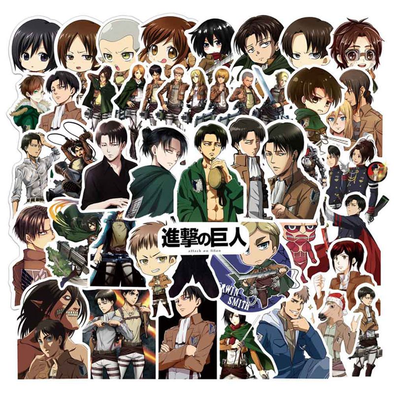 Set 50 Sticker Hoạt Hình Attack On Titan Chống Thấm Nước Trang Trí Sổ Tay / Vali