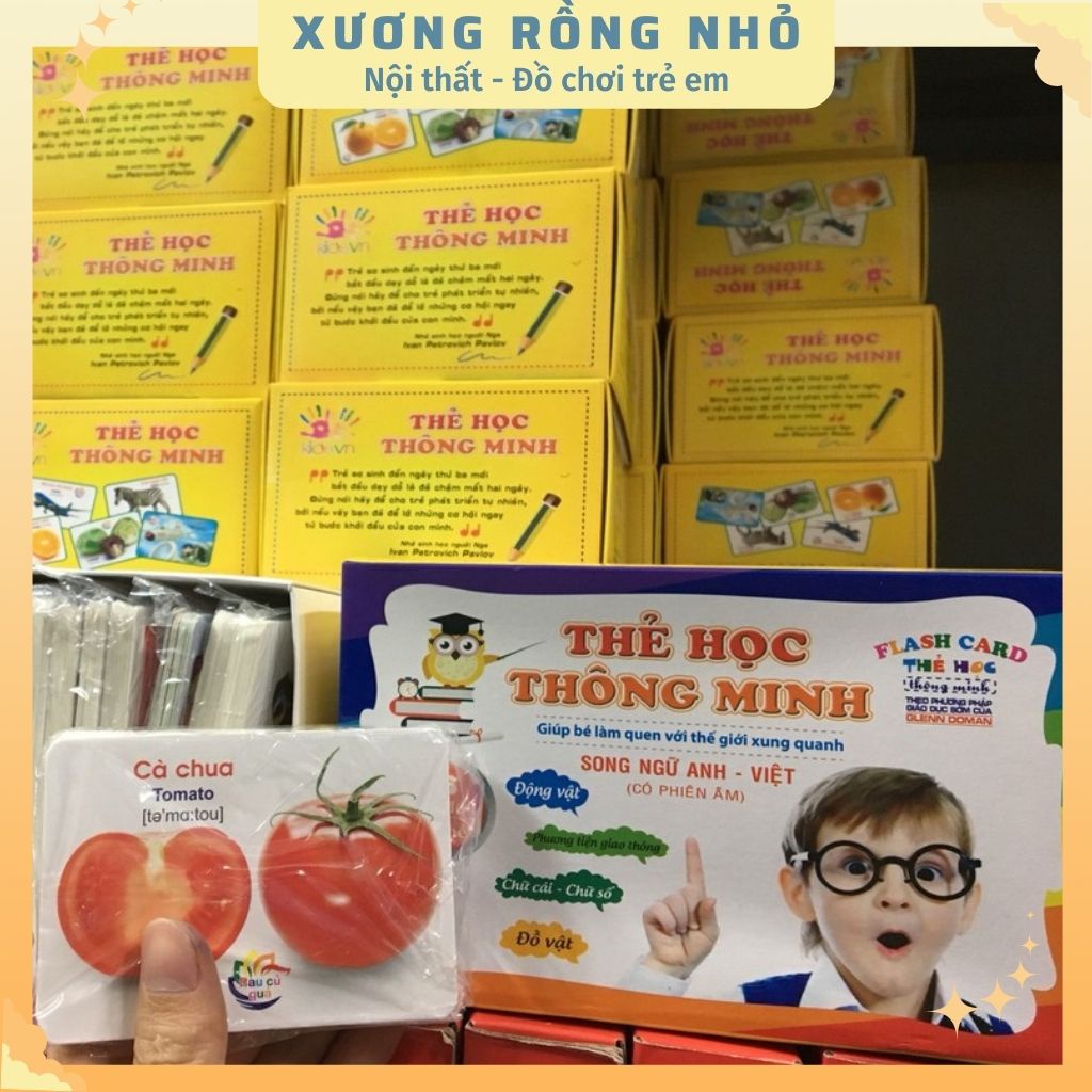 Bộ thẻ học thông minh 16 chủ đề 416 thẻ, thẻ flashcard song ngữ cho bé, thẻ hình con vật, chữ cái – Xương Rồng Nhỏ