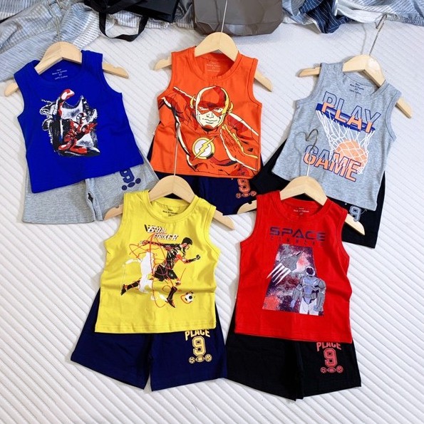𝗦𝗵𝗼𝗽 𝗠𝗲̣ 𝗕𝗼𝗯 𝟴𝟲 - Bộ ba lỗ bé trai siêu mát chất siêu đẹp, Bộ bé trai siêu nhân, iron man [8-26kg]