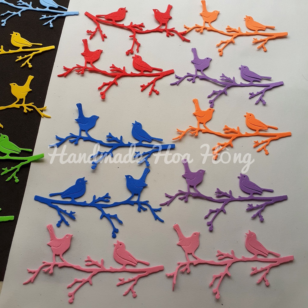 10 hình chim đậu trên cành bằng giấy xốp, 10.5 x 5.5cm - hình trang trí - hoa trang trí - xốp mầm non -