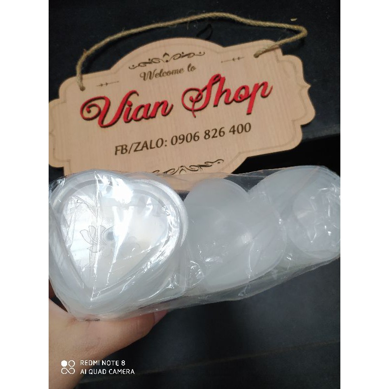 BỊCH 10 KHUÔN NHỰA ĐỔ BÁNH FLAN RAU CÂU TRÁI TIM HÀNG DÀY ĐẸP