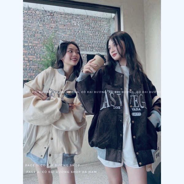 Áo Khoác Nữ Nhung Tăm Thêu Chữ LAS UNISEX, Áo Bomber Nữ Siêu chất