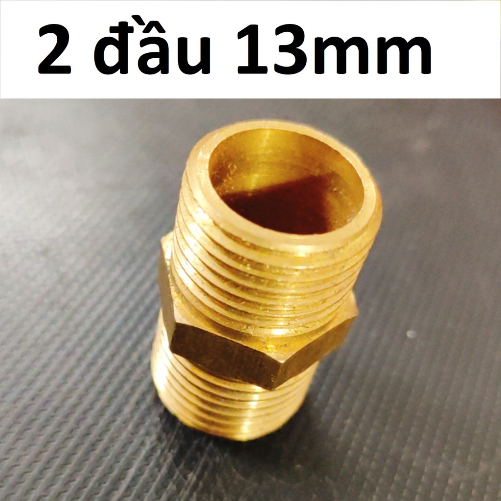 Nối 2 đầu ren ngoài 13mm, kép thau, nối ren thau, ren kép 2 đầu bằng, chất liệu đồng thau (SS7304)