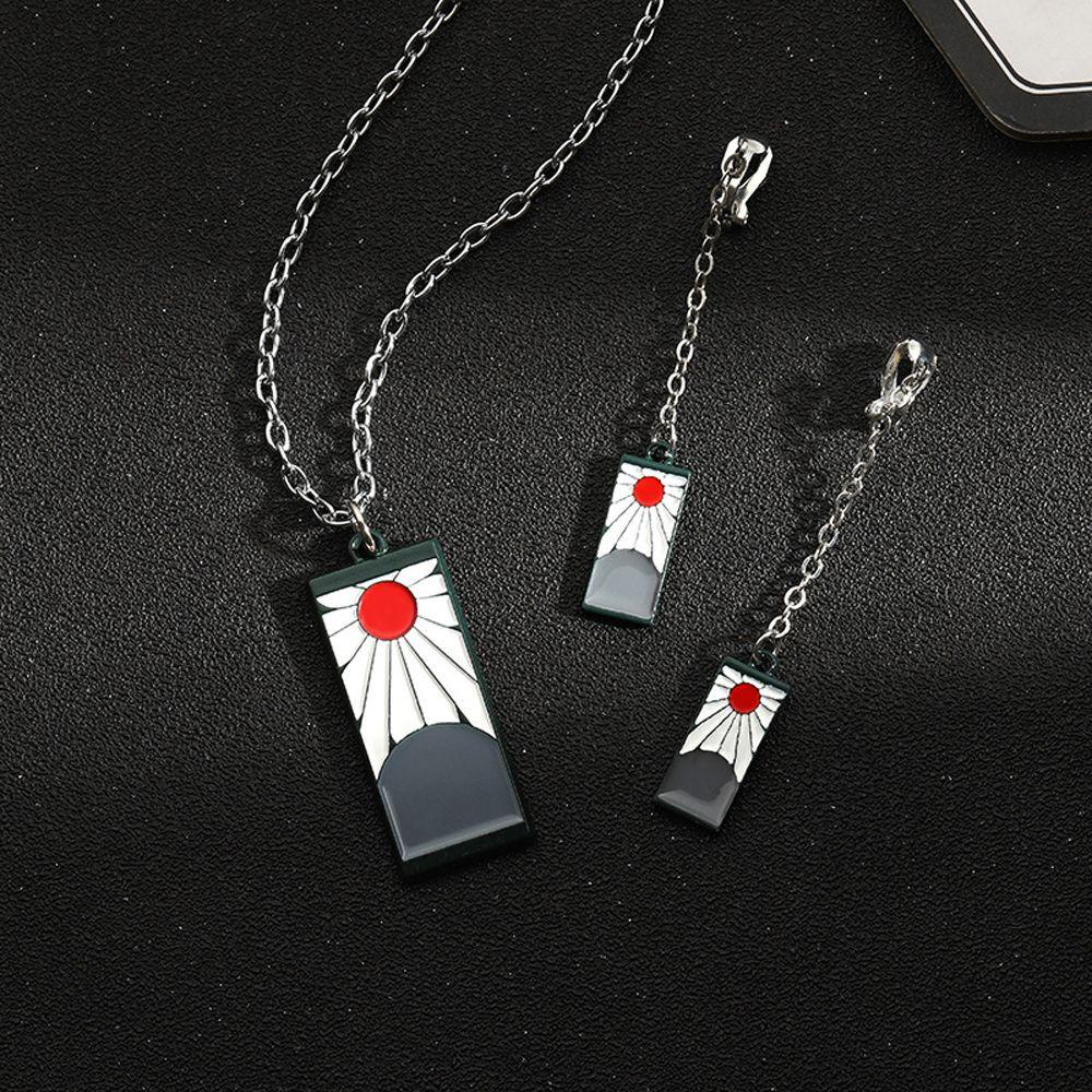 FORBETTER Bộ Vòng cổ + Bông Tai + Móc Khóa Hình Demon Slayer Đơn Giản Thời Trang Cho Nữ