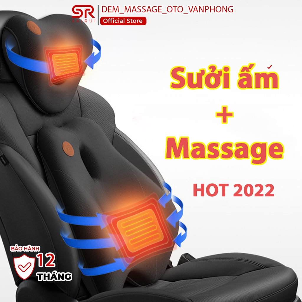 Bộ gối đệm sưởi ấm + massage giảm đau  vai cổ, cột sống lưng, 6 chế độ dành cho ô tô, văn phòng