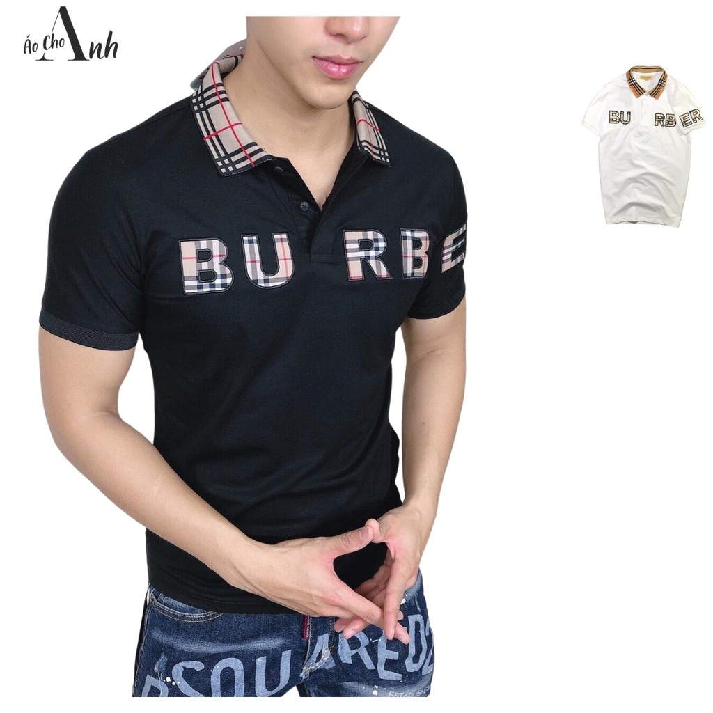 Áo thun nam tay ngắn có cổ logo chữ BURBER cao cấp chất thun cotton mềm mịn không xù không nhăn- A004