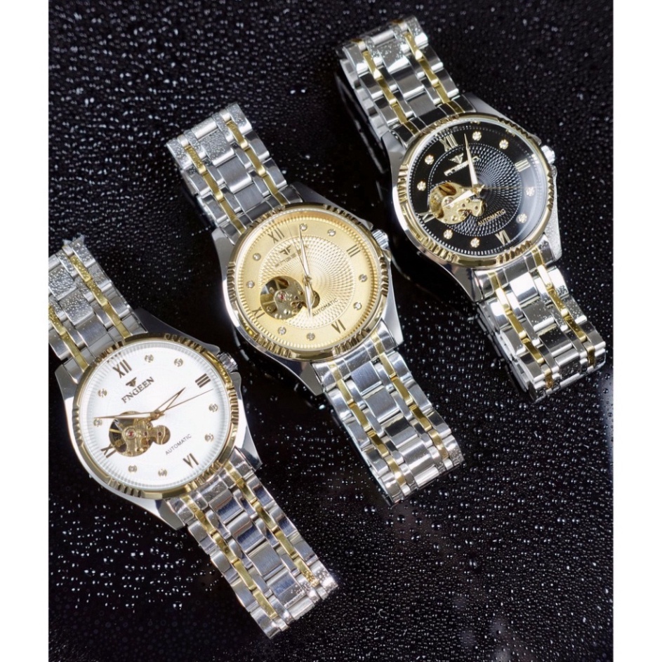 Đồng hồ cơ nam automatic FNGEEN lộ tim cơ dây kim loại chống nước chống xước bảo hành 24 tháng
