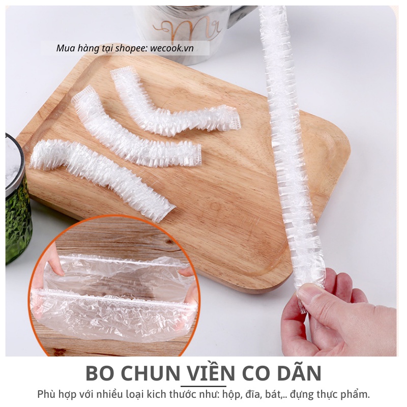 Set 100 màng bọc thực phẩm thức ăn có chun siêu co dãn WeCook - Túi bọc thực phẩm đồ ăn bảo quản thực phẩm