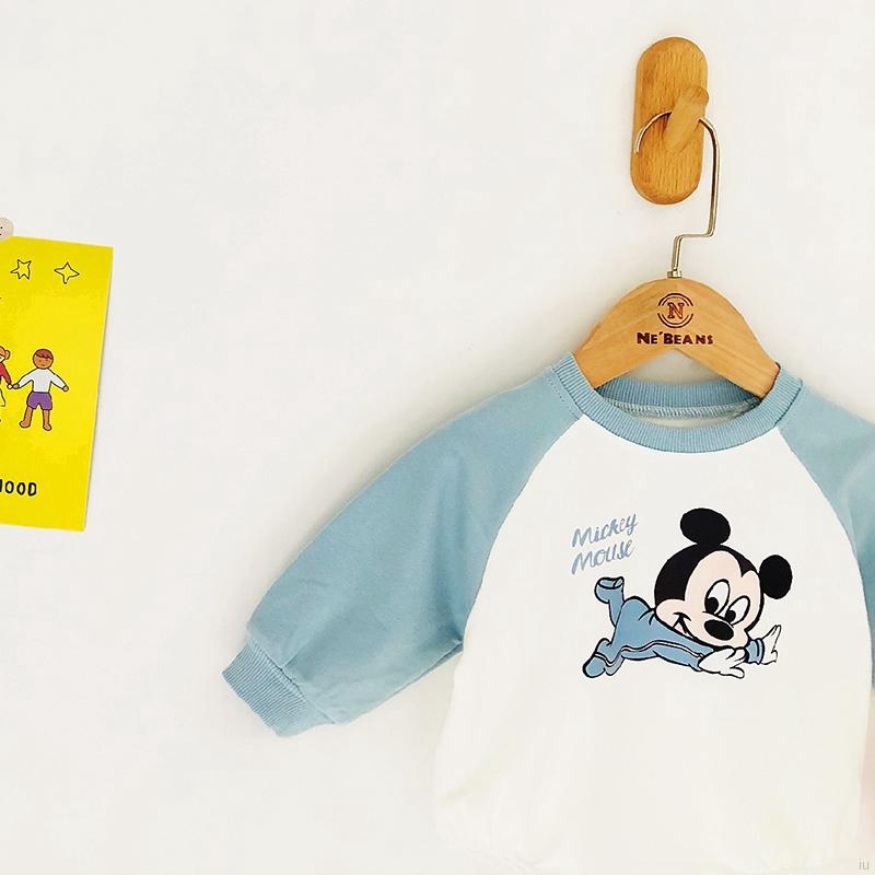 Bộ Áo Liền Quần Dài Tay In Hình Chuột Mickey Đáng Yêu Cho Bé