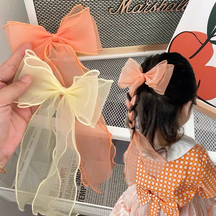Kẹp Tóc Đính Nơ Ruy Băng Dài Phong Cách Hàn Quốc Cho Bé Gái