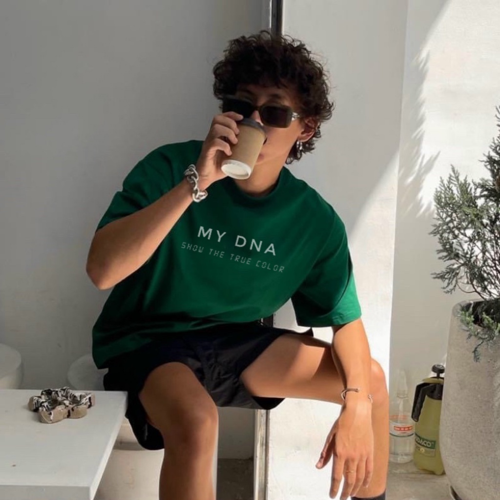 Set áo phông áo thun tay lỡ local brand màu xanh lá đậm form rộng unisex cotton basic cặp đôi nam nữ cổ tròn MYDNA 2022