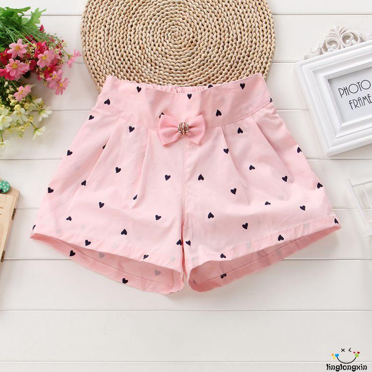 EMM-Girl’s Fashion Loose Harem Shorts Children Sweet Bow Heart Pattern Baggy Bohemia Style Short Pants