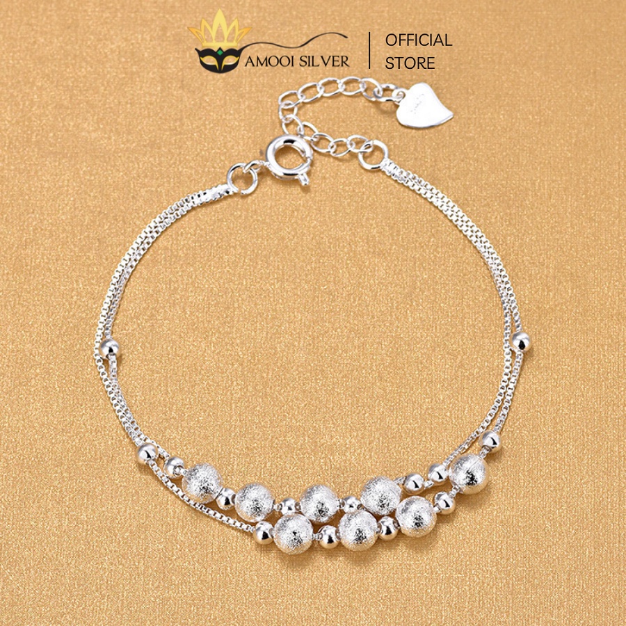 Lắc Tay Bạc S925 Dây Đôi Bi Cát Đính Đá Sang Trọng - Amooi Silver AT66