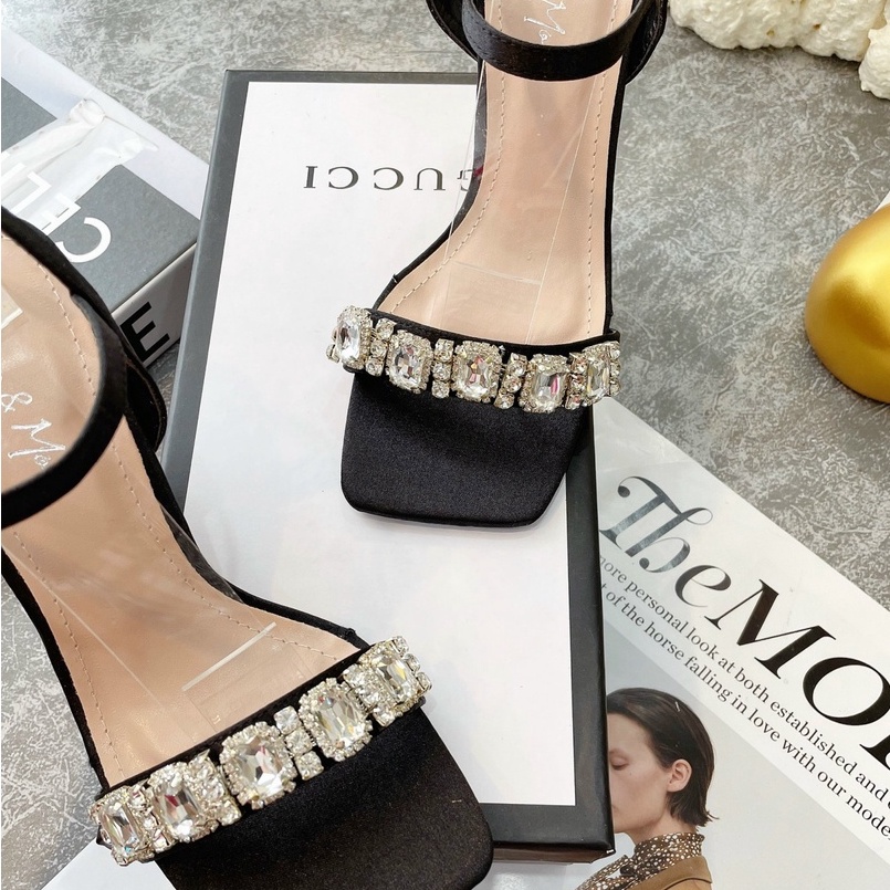 GIÀY CAO GÓT NỮ, sandal xuất quai cườm đá đế 7P