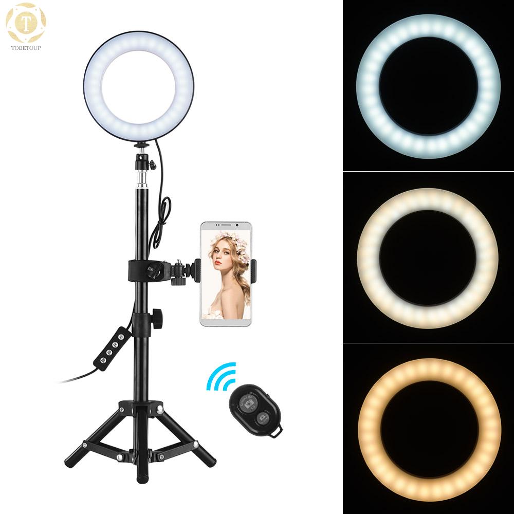 Shipped within 12 hours】 6 Inch Desktop Portable Selfie LED Ring Light 3000-6000K 3 Light Modes & Dimmable Brightness with Tripod Stand Wireless Remote Control Cell Phone Holder Mini Camera Ringlight Kit for YouTube Video Live Stream Makeup for Smar [TO]