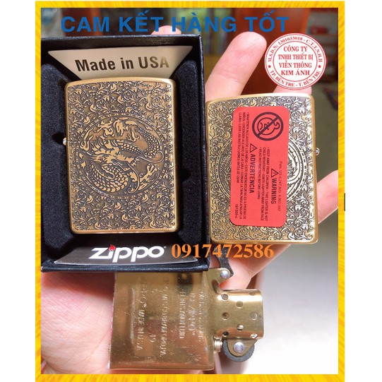 VỎ Bật Lửa Zippo Khắc Ăn Mòn Mẫu Rồng - Phụng MÀU VÀNG