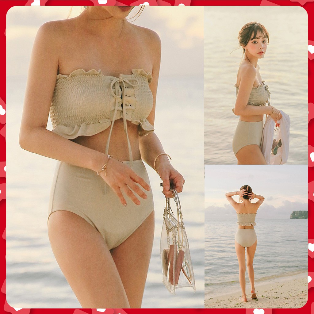 Đồ Bơi Bikini Hai Mảnh Phối Dây Đan Quây Ngực Hàn Quốc Cao Cấp