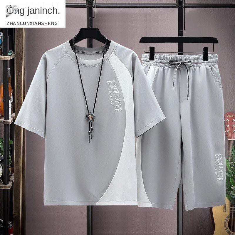 Mùa hè ngắn Áo thun tay lỡ nam 2021 phiên bản mới của Hàn Quốc hợp xu hướng thể thao giải trí của giới trẻ quần tây cắt