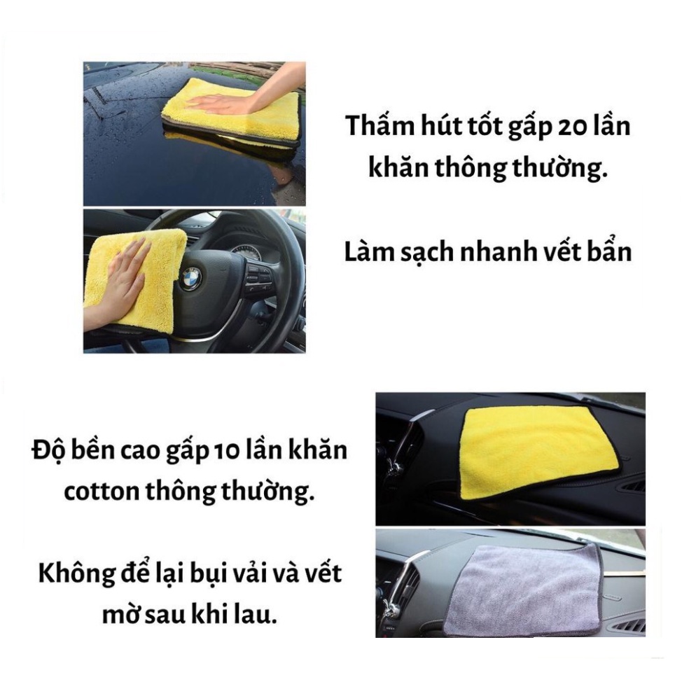 Khăn Lau Xe Hơi Chuyên Dụng Microfiber 2 Lớp, Siêu Thấm Không Rụng Lông, Thấm Hút Nước Tốt,